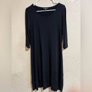 Eileen Fisher black long sleeve shift round neckline layering dress S